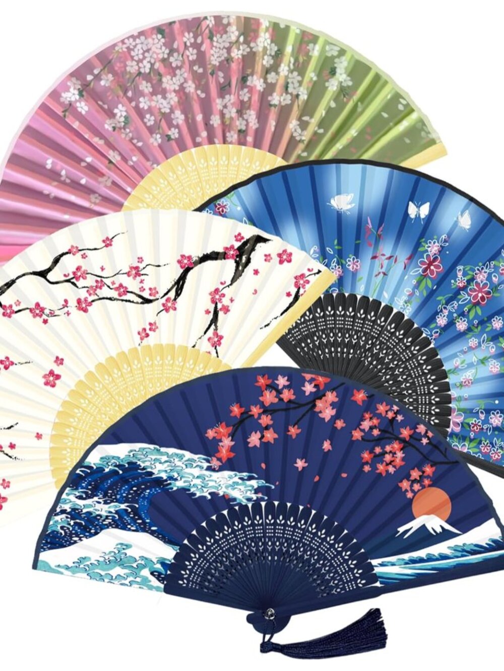 Handheld Fan, 4 PCS Hand Fan, Chinese Folding Fan for Women Foldable, Silk Bambo